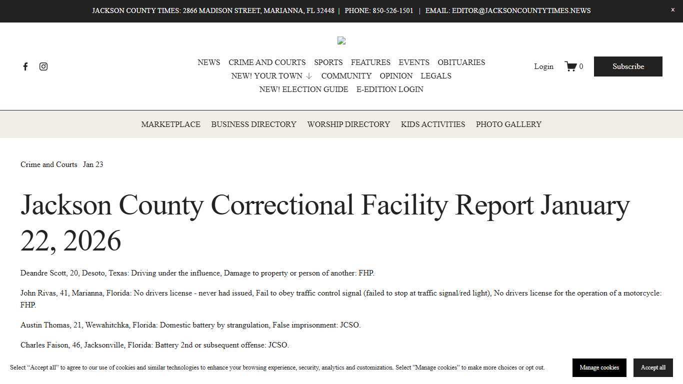 Jackson County Correctional Facility Report January 22, 2026 — Jackson County Times